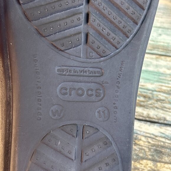 Crocs Sanrah Slide Sandal Womens Sz 11 Black Rubber Wedge Slip On Comfort Casual - Picture 11 of 11